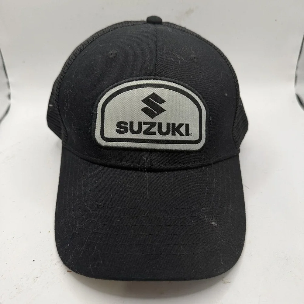 Suzuki Hat Cap Snap Back Mens One Size Black Twill Mesh Trucker Motorcycle Logo